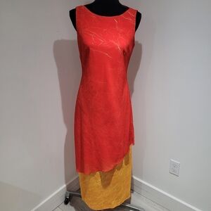 Braemar Women's Asymmetrical Hem Sleeveless Silk Look Maxi Dress 6 Red Yellow